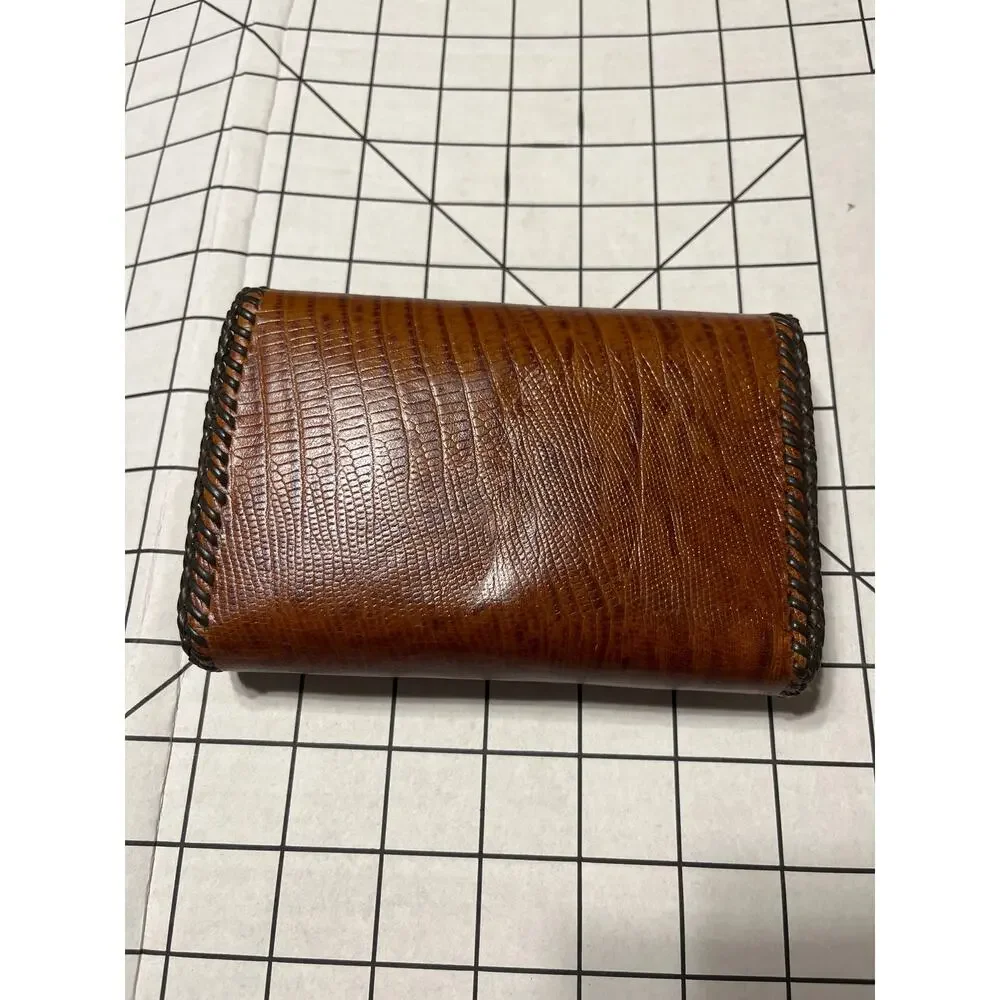 VINTAGE EXOTIC LEATHER MENS BIFOLD WALLET COGNAC